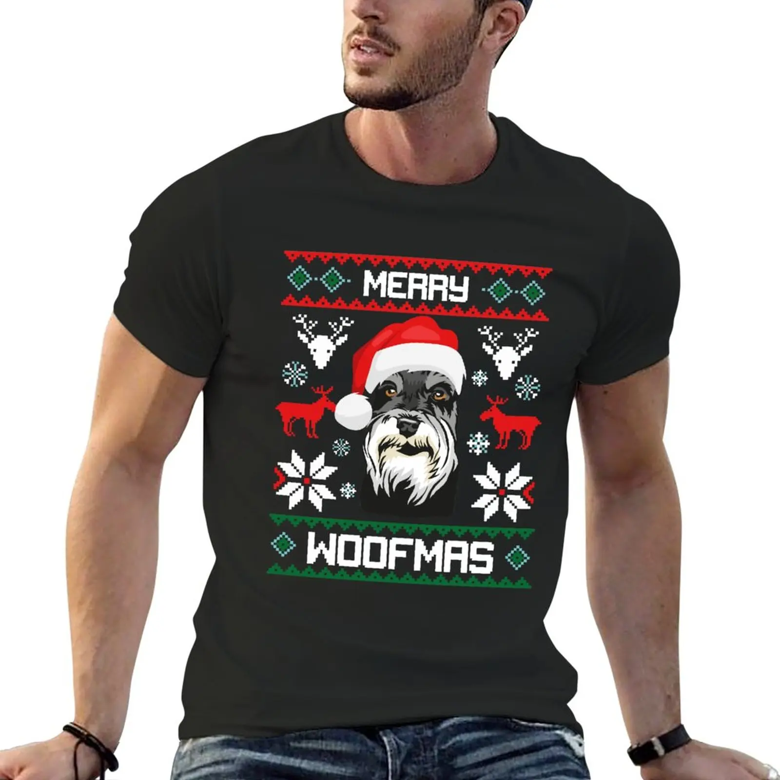 Miniature Schnauzer Merry Woofmas Christmas Gift T-Shirt heavyweights vintage cute clothes graphics men clothing