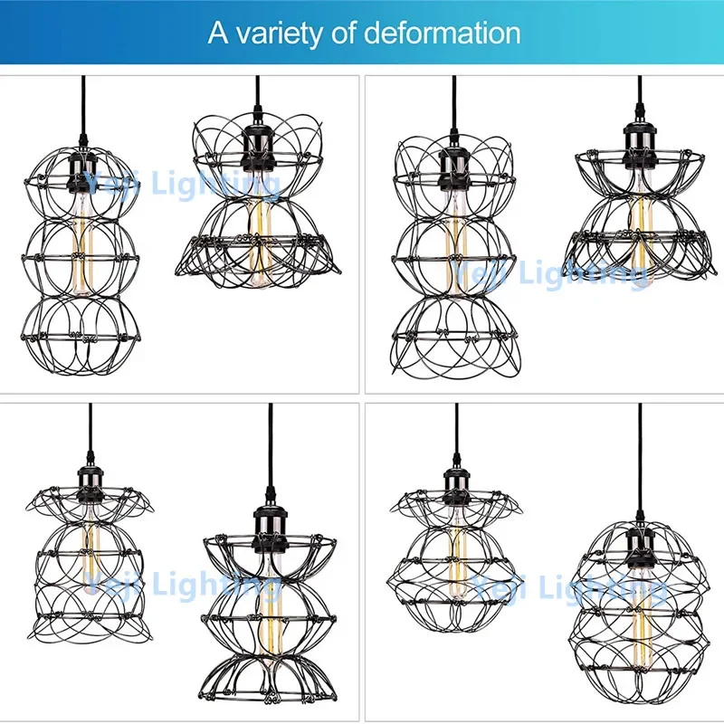 تركيبات إضاءة كروية قابلة للتشوه ، ثريا متعددة الأشكال سهلة الاستخدام ، قفص سلكي معدني ، مصباح سقف معلق لـ E27 ، مصباح داخلي