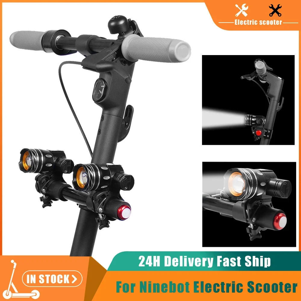 Front Lights LED Flashlight Electric Scooter USB Rechargeable Headlight for Ninebot F20 F30 F40Zoomable Cycling Safety Lamp