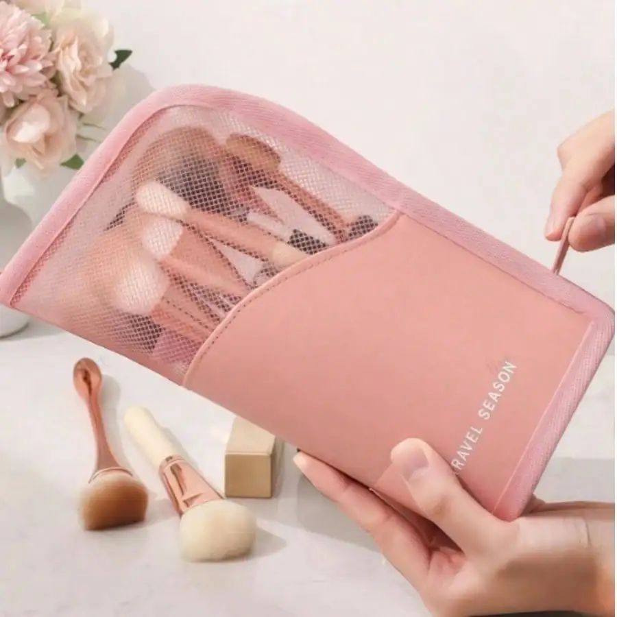 Pink Makeup Brush Holder Bag,Artist Storage Bag, Essential Foldable Makeup Cup, Suitable Home,Travel