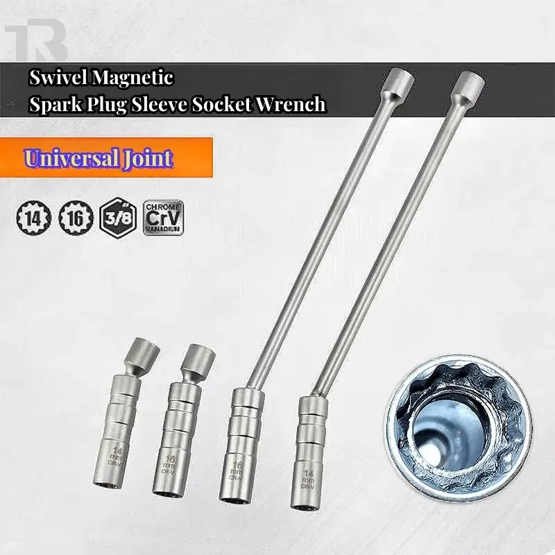 

New Universal Joint 14/16mm Swivel Magnetic Spark Plug Sleeve Socket Wrench 3/8 Drive 12 & 6 Point Thin Wall Car Removal Tool