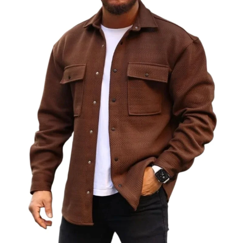 New Men Jackets Solid Color Casual Fashion Jacket Plus Size Men\'s Solid Casual Shirt Jacket Coat Men Clothing Jackets for Men