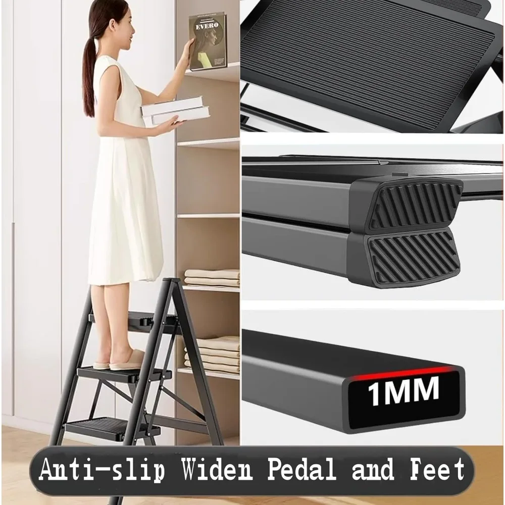 Tangga Lipat Portabel 5 Langkah dengan Pedal Lebar Anti-Selip, Tangga Aluminium Ringan untuk Kantor