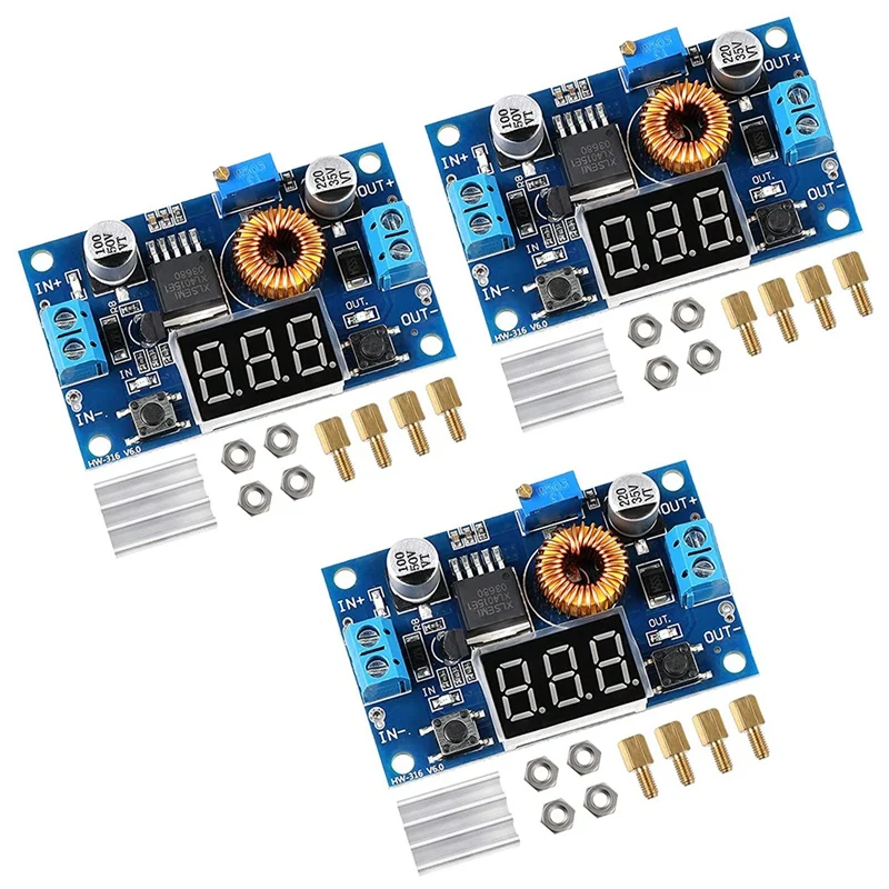 3 Pieces XL4015E 5A High Power 75W 1.25-38V Adjustable DC-DC 5A Buck Converter Reduced Voltage Regulator Module