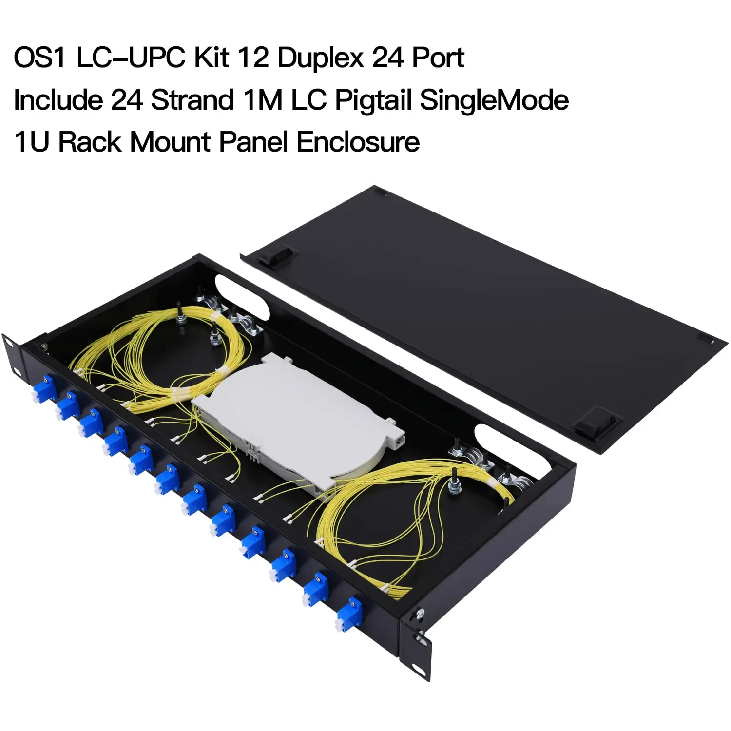 2 Duplex 24 Port LC-OS1 Rack Mount Enclosure Box + Splice Trays Fiber Cables Spool SingleMode LC-UPC Kit