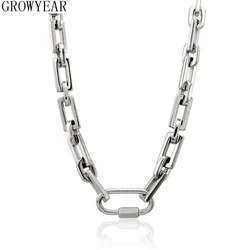 Trendy Style Gold Color Stainless Steel Thick Rectangular Link Chains Necklace for Women Men Carabiner Pendant Chunky Necklace