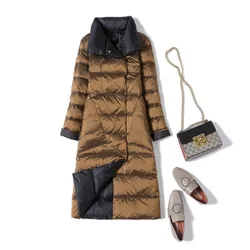 New White Duck Down Jackets Winter Women Long Down Coat Warm Women's Lightweight Down Jacket Slim Fit Clothes Single-breasted