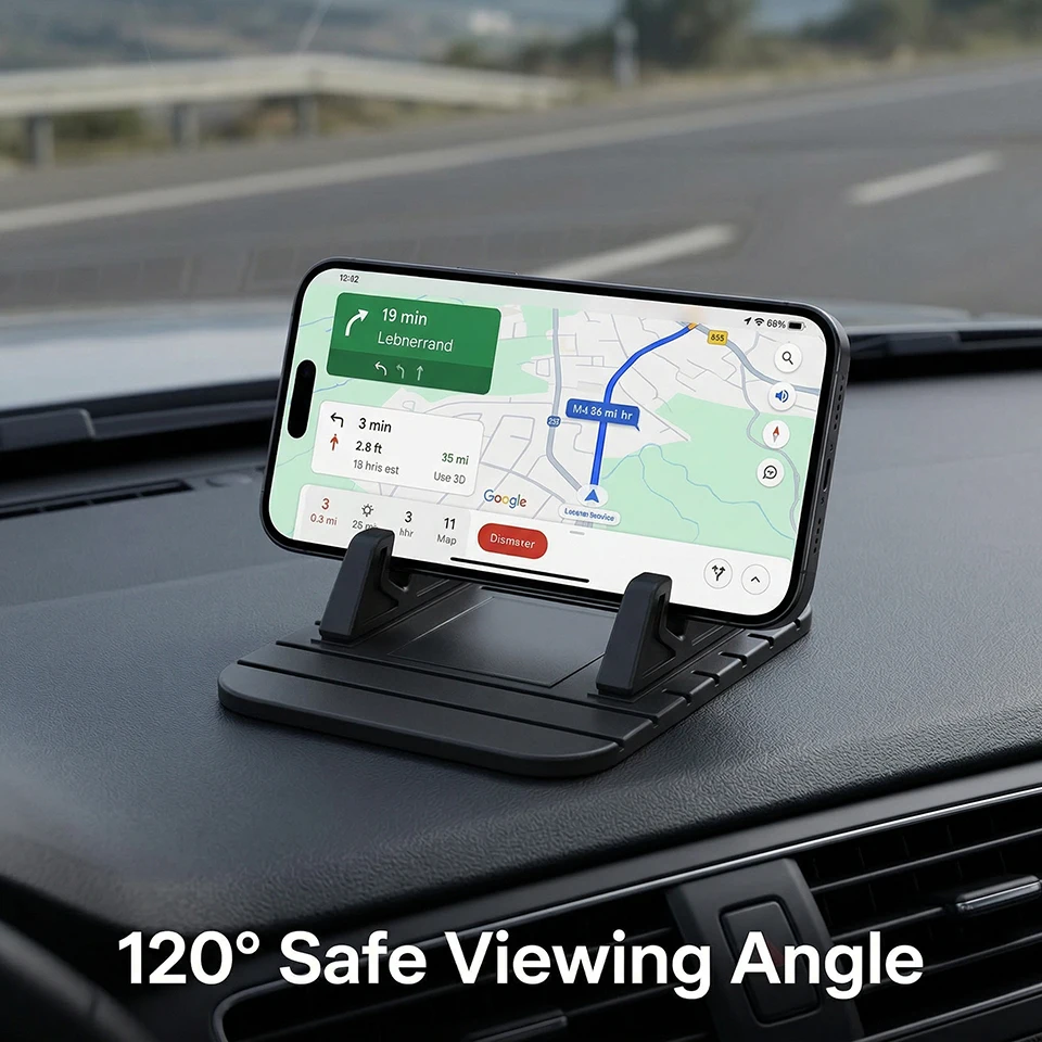 Car Phone Holder Silicone Dashboard Stand Strong Adsorption 120° View Non-Slip Stable Car Home Dual Use Washable Reusable Cradle