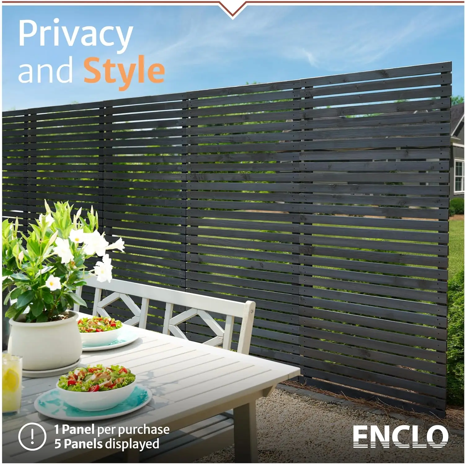 6ft H x 3.1ft W (1 Panel) No Dig Enclo Aspen Charcoal Wood Privacy Screen, Decorative Patio Screen, Great to Hide Trash Cans