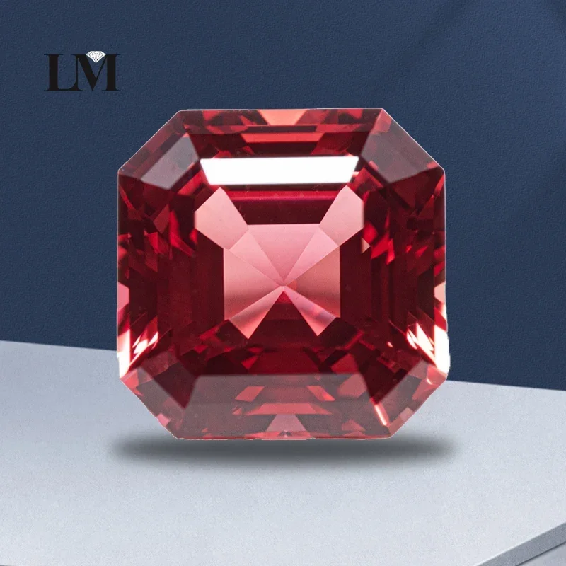 Top Lab Grown Sapphire Sunset Red Color Square Asscher Cut VVS1 Charms DIY Jewelry Making Material Selectable AGL Certificate