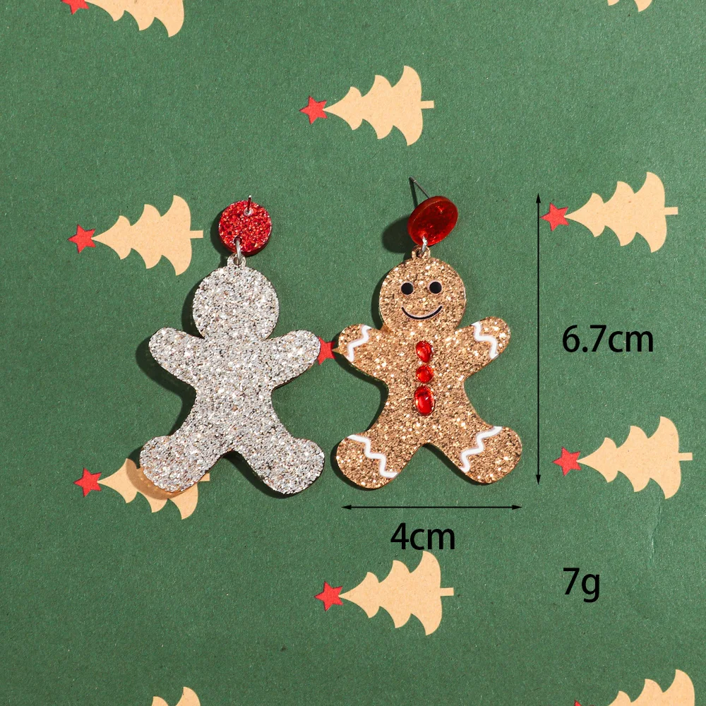 Merry Christmas Acrylic Earrings for Women Girls Newest Cute Cartoon Glitter Gingerbread Man Drop Earring Fashion Jewelry Gifts