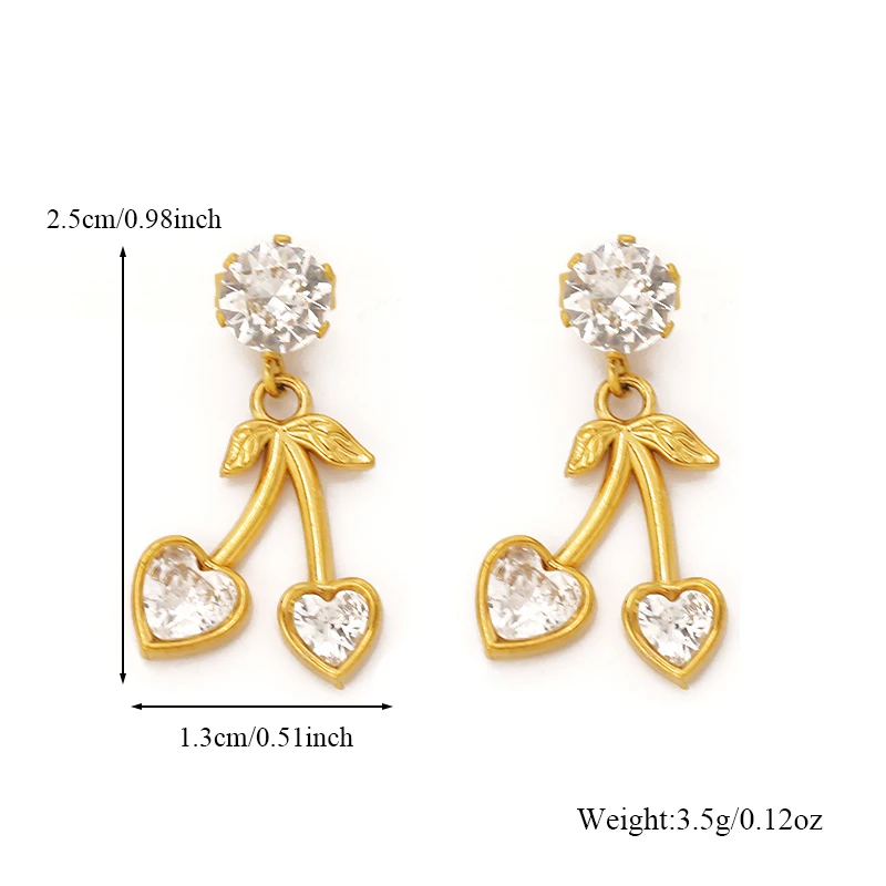 EILIECK 316L Edelstahl Herzförmige Kirsch-Zirkon Halskette Ohrringe Set für Damen Neuer Trendiger Wasserdichter Schmuck Damengeschenk – Detail 7