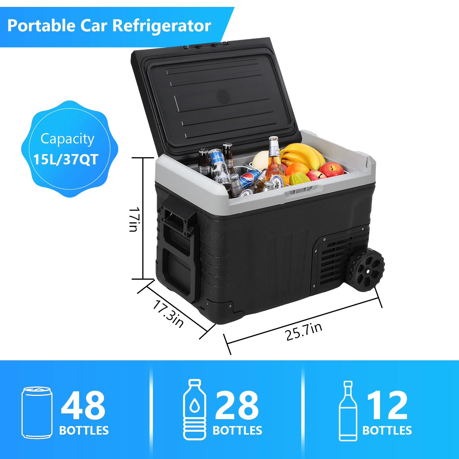 Portable Refrigerator,Portable Freezer,37 Quart(35L) Electric Cooler,-4℉-68℉Car Refrigerator, 12/24V DC Cable & 110/240V AC