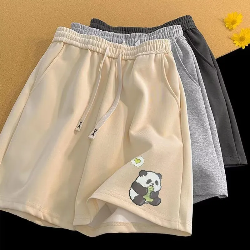 

Японский ленивый стиль, милые аниме-гигантские повседневные свободные шорты с принтом панды, подходящие для подростков дома, шорты можно носить на улице