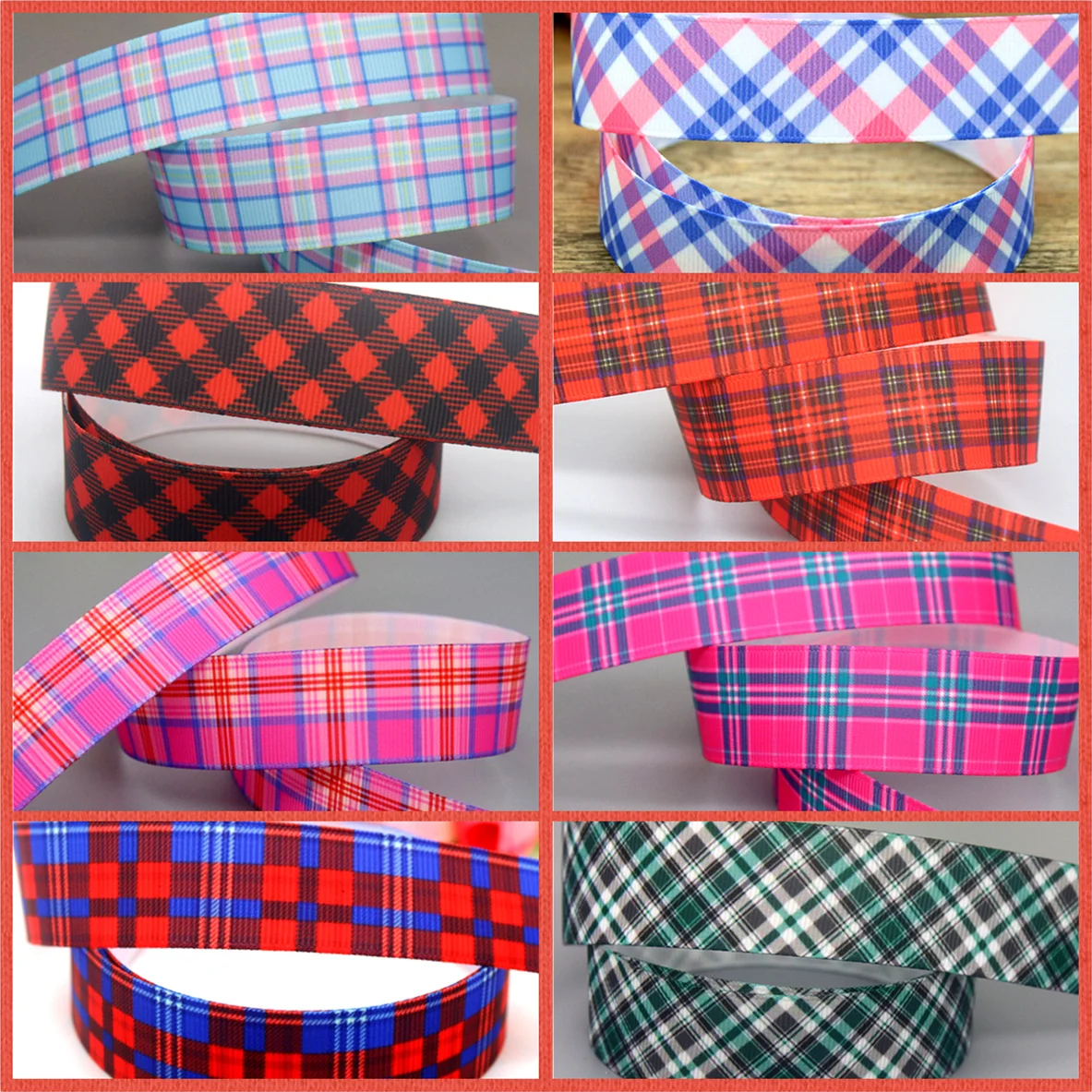 DHK 50yards Christmas Marble Plaid Printed Grosgrain Ribbon Accessories Decoration Collar DIY Sewing Craft S2598