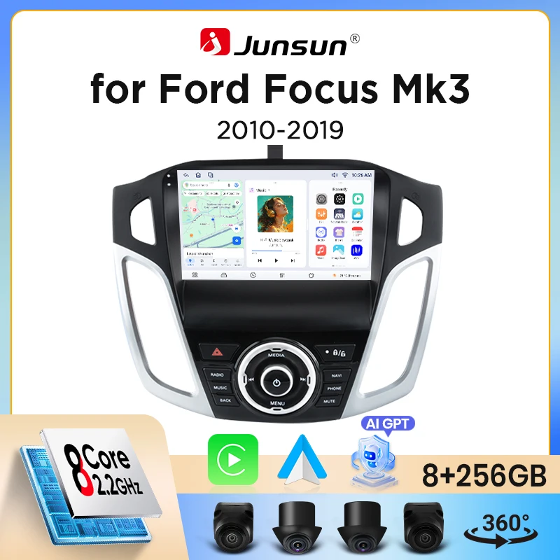Autoradio Junsun sans fil CarPlay Android Auto pour Ford Focus Mk3 (C346) 2011-2018 avec ventilateur de refroidissement intégré, navigation GPS Android, lecteur multimédia, WiFi, DSP, RDS, BT, SWC, écran tactile IPS, autoradio, lecteur vidéo, unité principale, stéréo