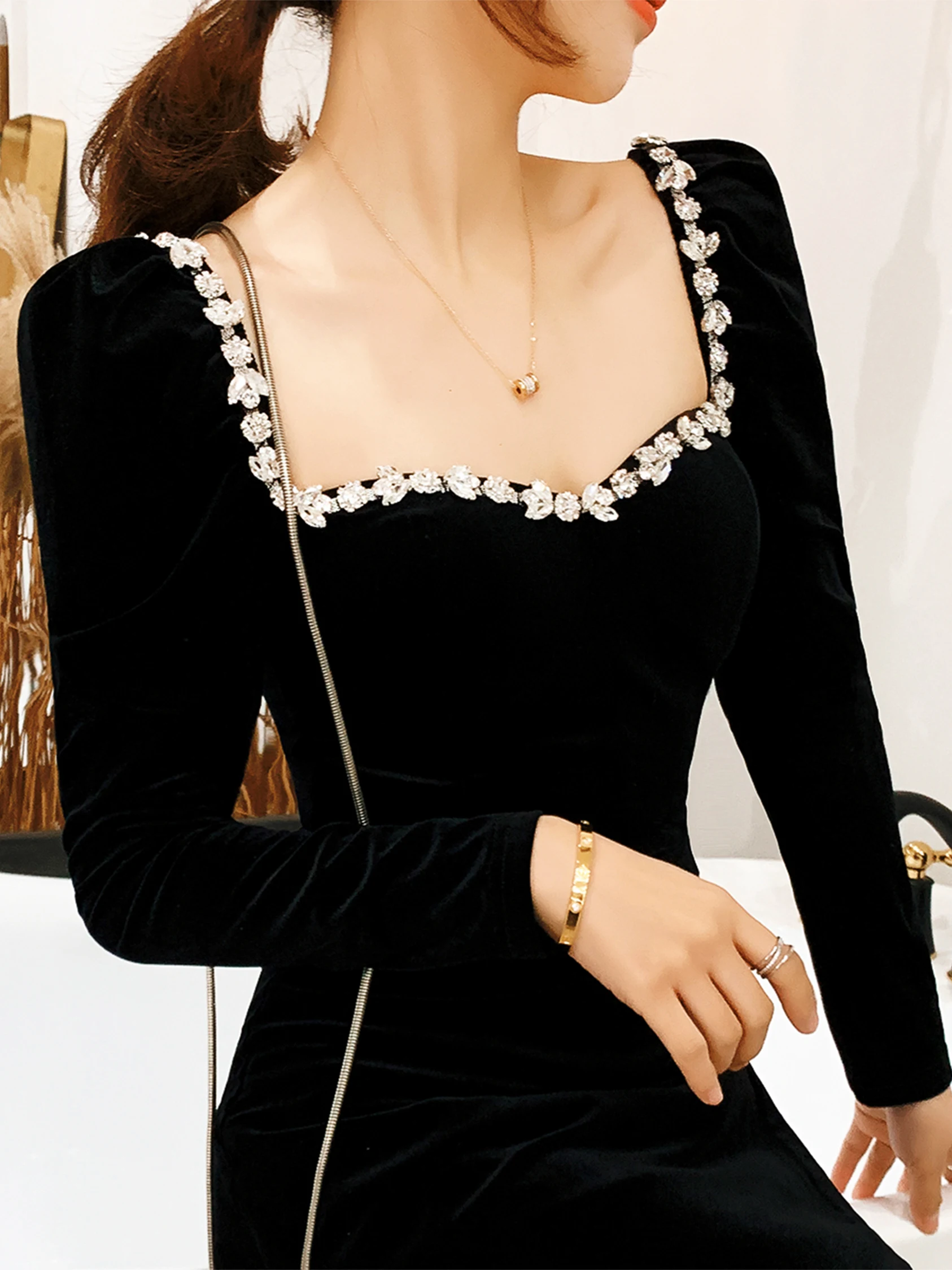 

Ele Velvet Evening Dr for Women with Handmade Flowers Korean Sle Birthday Par Gown Luxury Sensation mid Waist