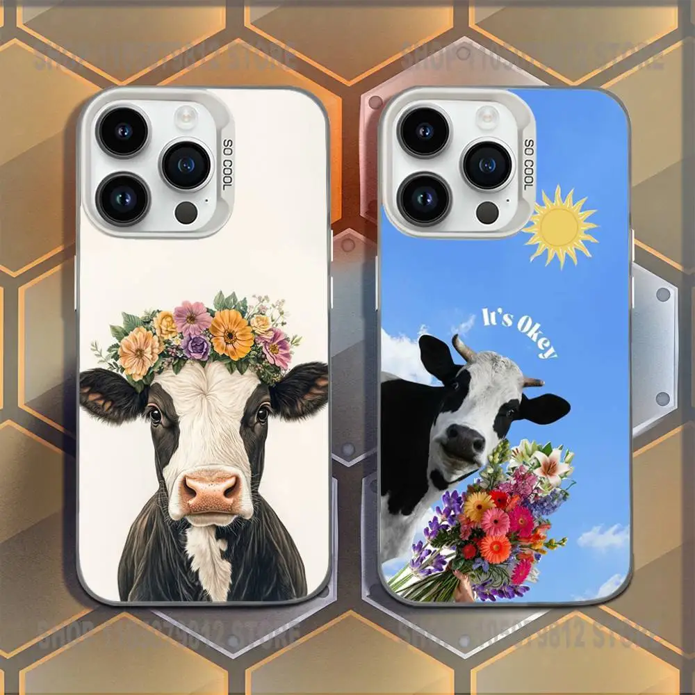 

C-Cute and funny cow Phone Case For iPhone 16,15,14,13,12,11,Mini,Pro,E,MAX White Candy Matte Shockproof Cover