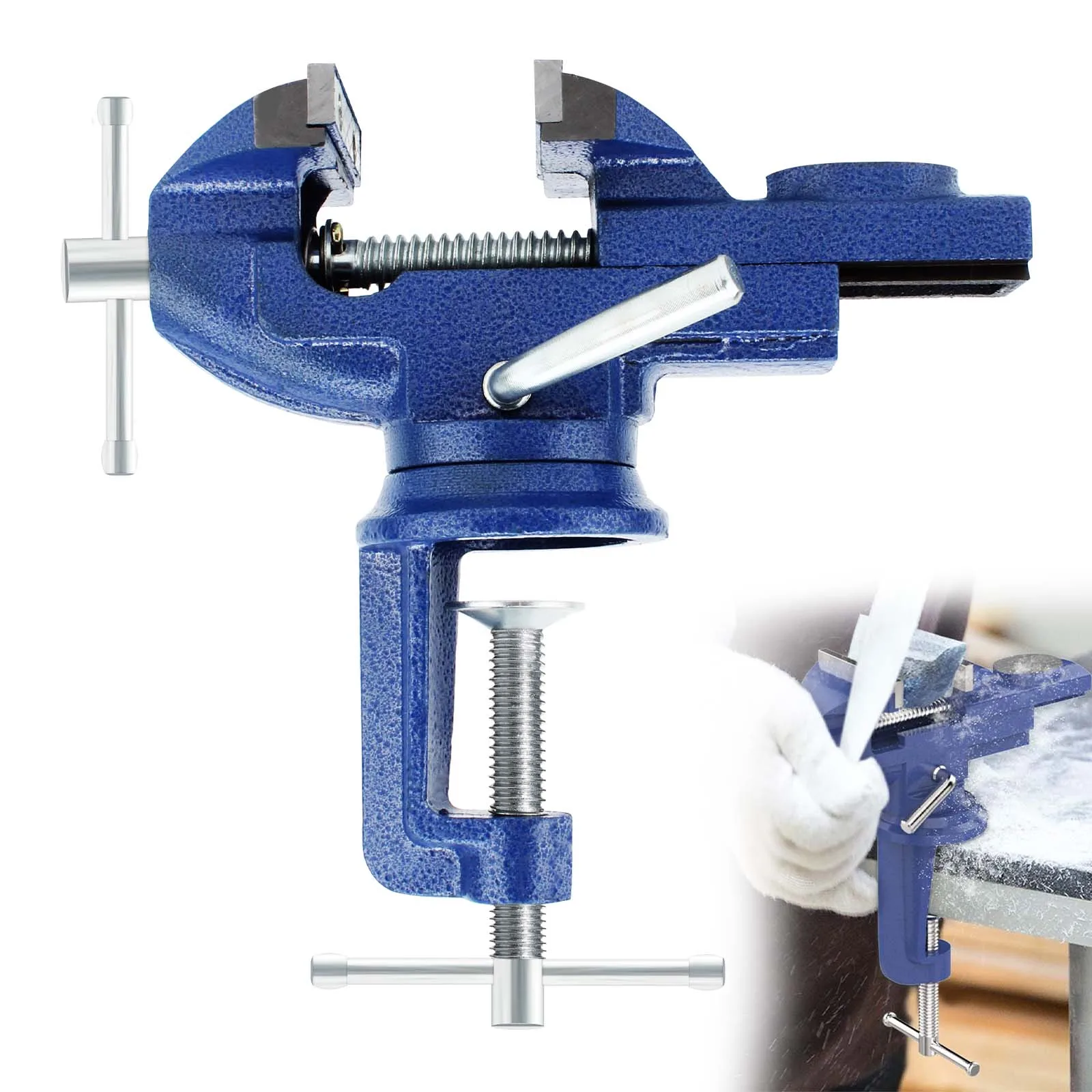 

“3-Inch Universal Bench Vise w/360° Swivel Base - Quick-Adjust Clamp-on for Wood/Metalworking, Conduit, Drilling, Jewelry Repair