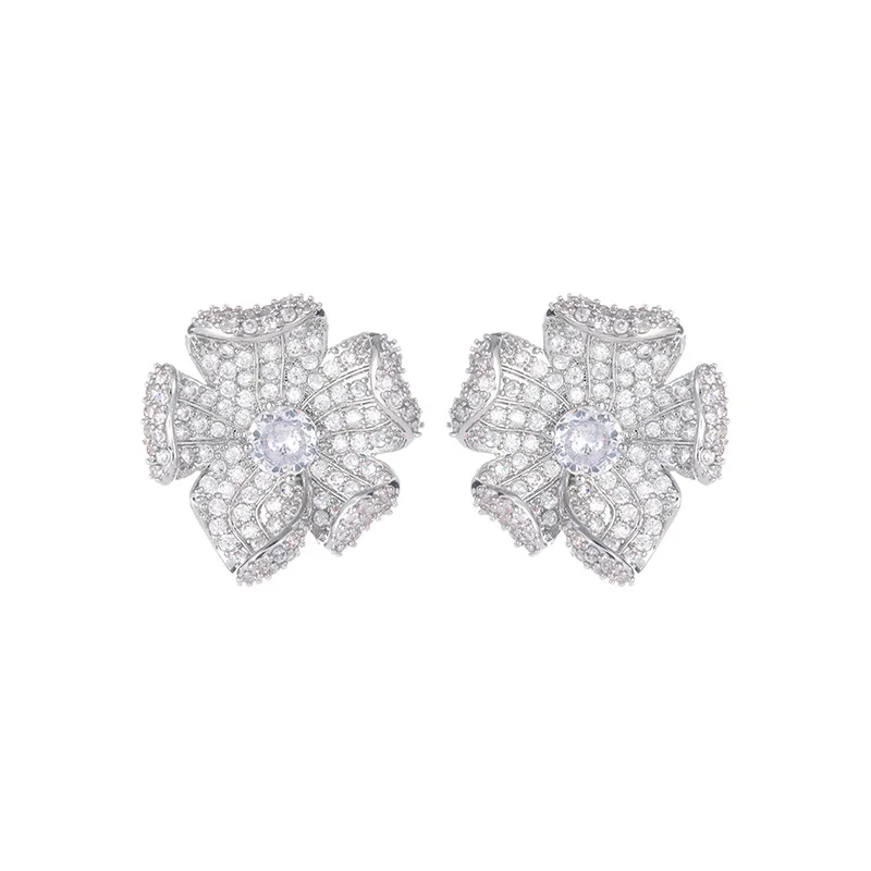 Flower Stud Earrings for Women Sweet Shiny Zircon White Light Purple Blooming Floral Petals Stud Earrings Party Jewelry Gift
