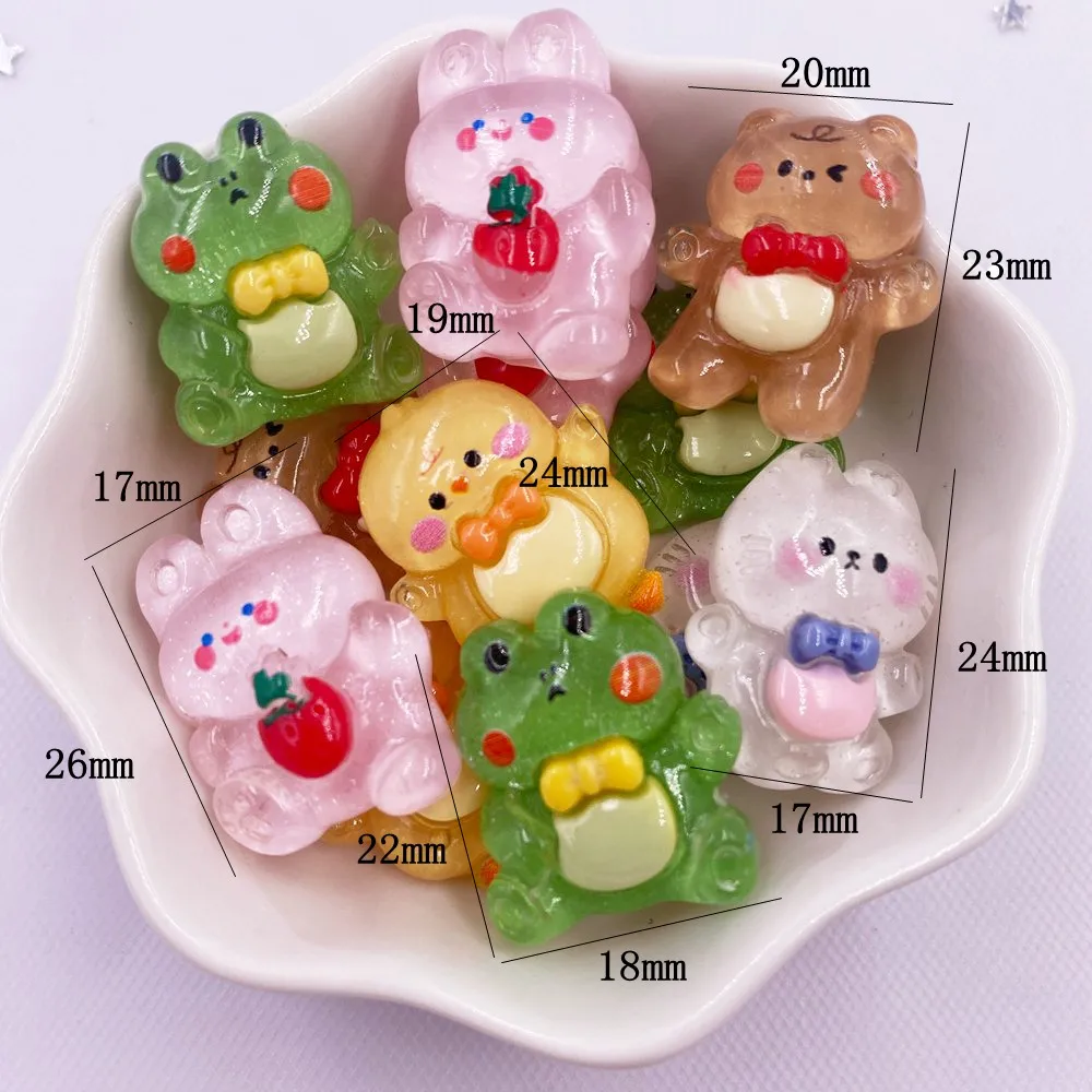 Colorful Resin Glitter Kawaii Rabbit Bear Frog Cat Duck Flatback Cartoon Animals Figurine Scrapbook 10pcs DIY Accessory Decor