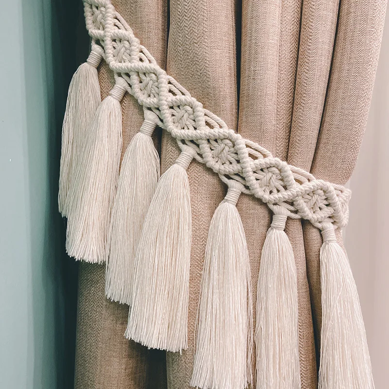 Macrame tenda cravatta cinghie per tende nappe corda di cotone intrecciata a mano CurtainTie Backs accessori per tende appeso a parete Boho Decor