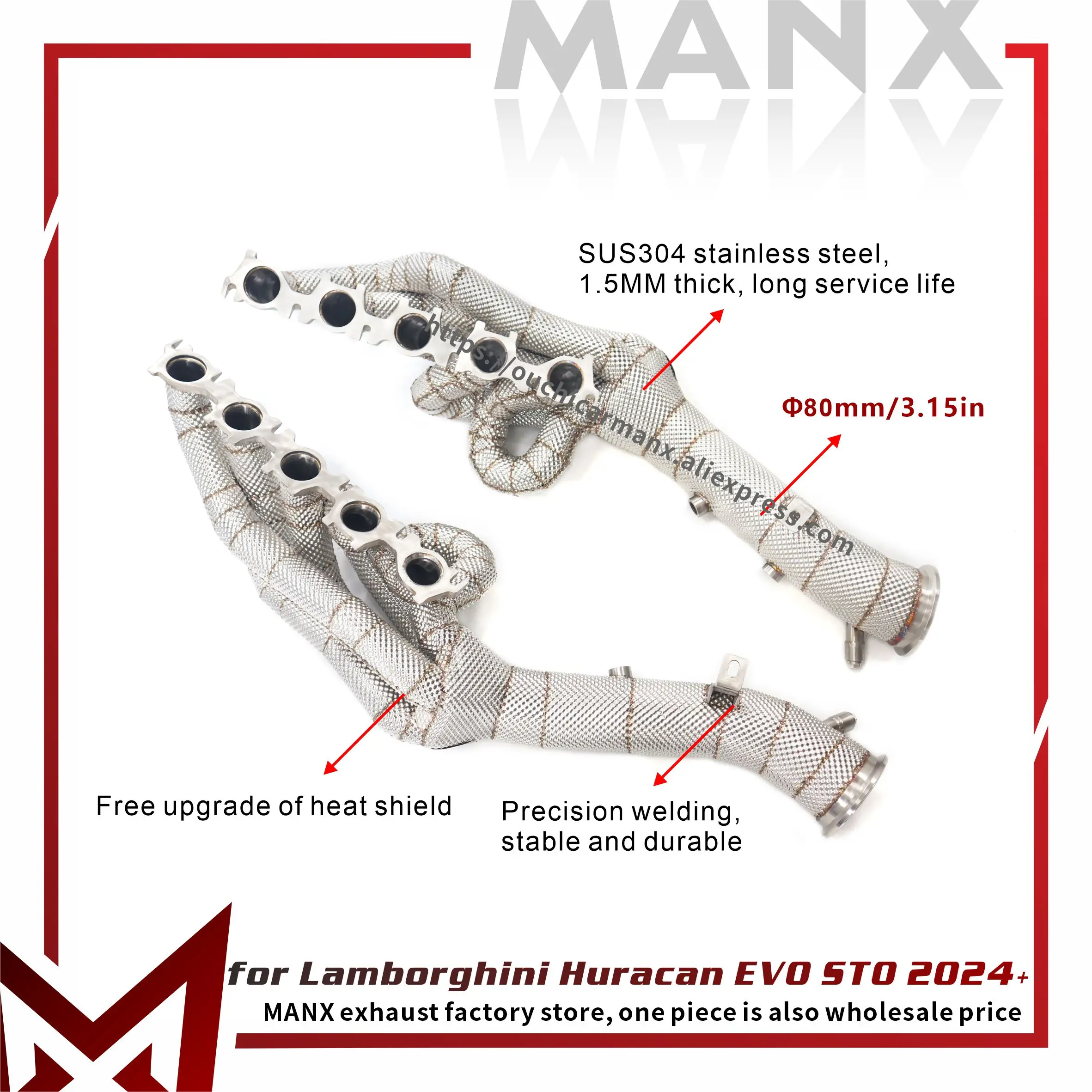 

MANX SUS304 for Lamborghini Huracan EVO STO 2024+ Manifold Continuous surprises Lightweight Sounds good Exhaust systems