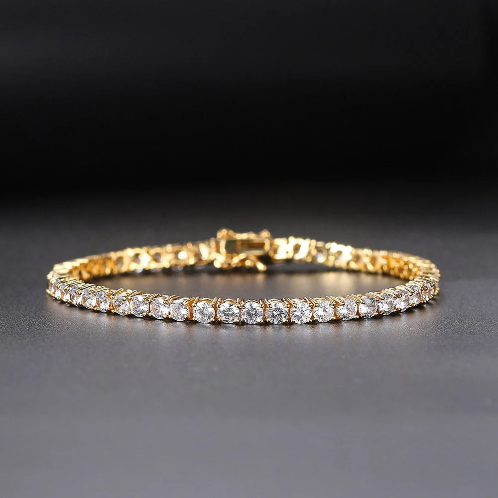 Jewelry Fashion VVS Moissanite 3mm-6mm Tennis Bracelet Yellow White Gold Plated 925 Sterling Silver Tennis Chain Bracelet.