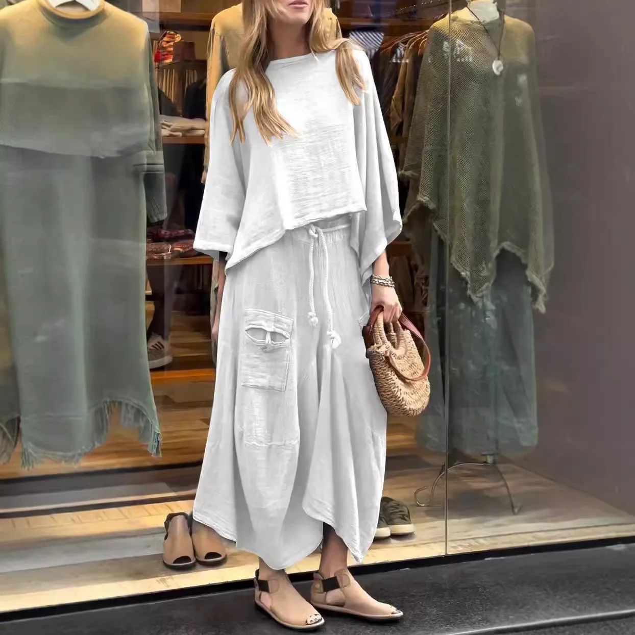 Frauen Casual Einfarbig Lose Rock Zwei-stück Set Sommer 2025, Sinn Für Design Unregelmäßige Einfarbig Top Spitze up Rock Für Frauen