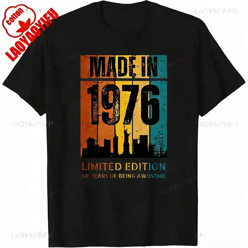 50th Birthday Gift Men Vintage Born 1976 Turning 50 Year Old T-Shirt High Quality Cotton Tees Best Gifts Graphic T Shirts Retro