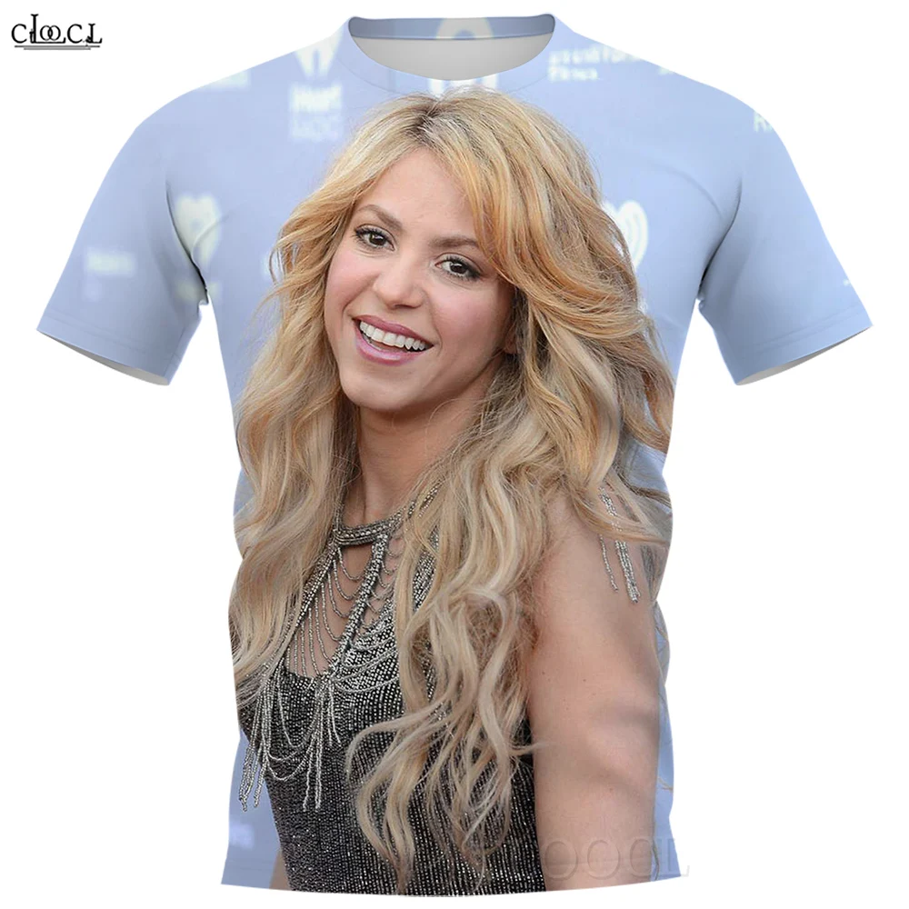 CLOOCL-T-shirt à Manches Courtes pour Homme et Femme, Vêtement Décontracté, Col Rond, à la Mode, Confortable, avec Impression 3D de Chanteur Shakira