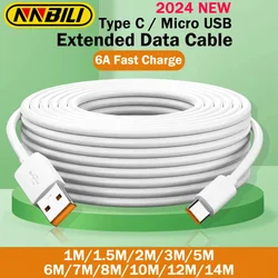 NNBILI-Câble Micro/Type C USB pour Xiaomi, Huawei, PS4/5, Extra Long, Transfert de Données Rapide, Caméra VR, Téléphone Android, Universel, Snap1-14m, Nouveau, 2024