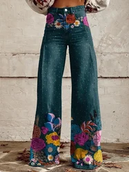 Pantalones de pierna ancha con flores Retro para mujer, moda informal, pantalones largos cómodos para mujer, pantalones de pierna ancha informales Tie Dye