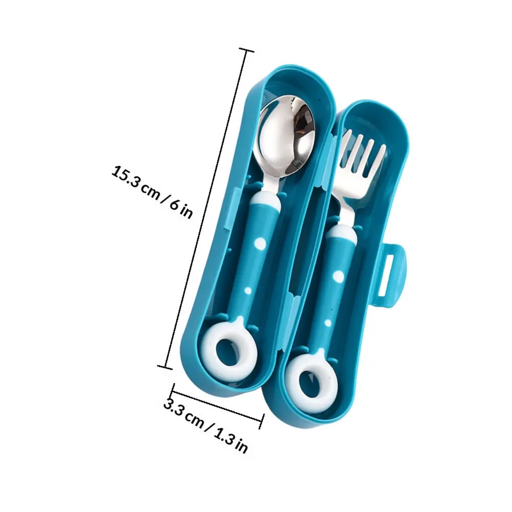 1Set Children Spoon and Fork Set Silicone Grip Stainless Steel Head Toddler Learning Tableware Non Slip Short Handle Dexterity