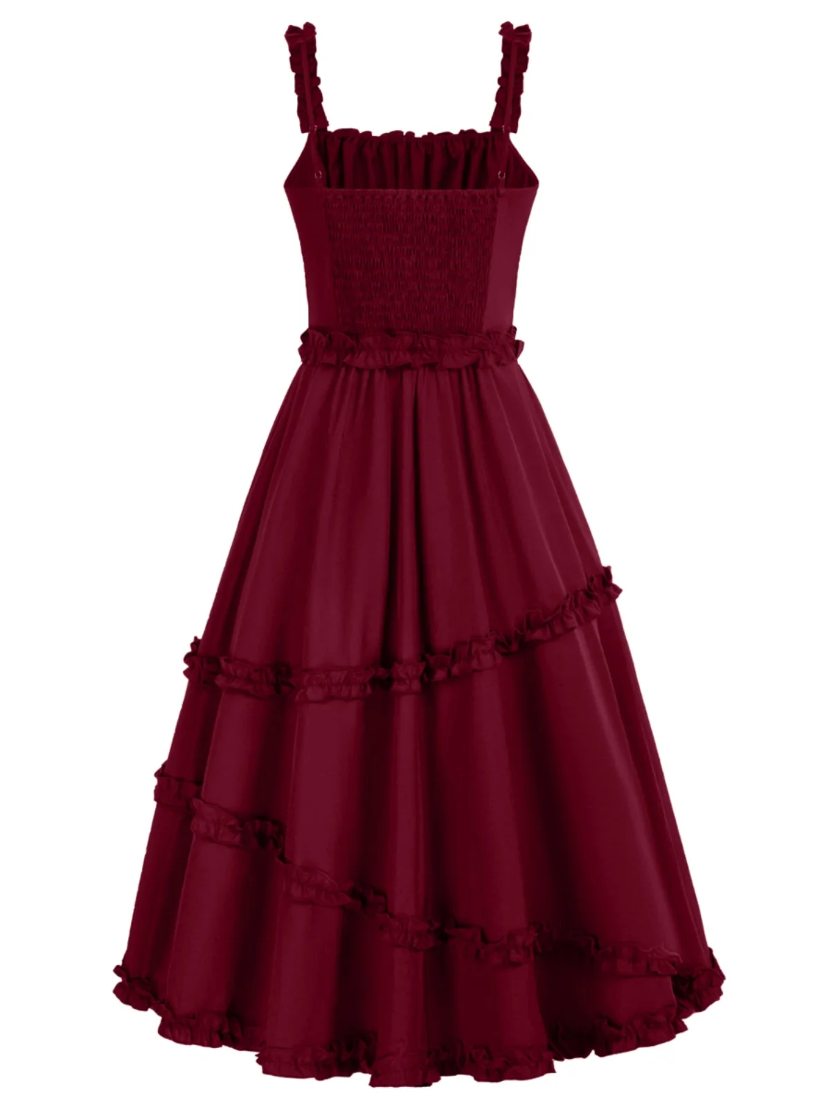 Sexy Burgundy Fungus Edge Waist Long Suspender Dress Ladies European American Ruffle Backless A-line Slimming Evening Dresses