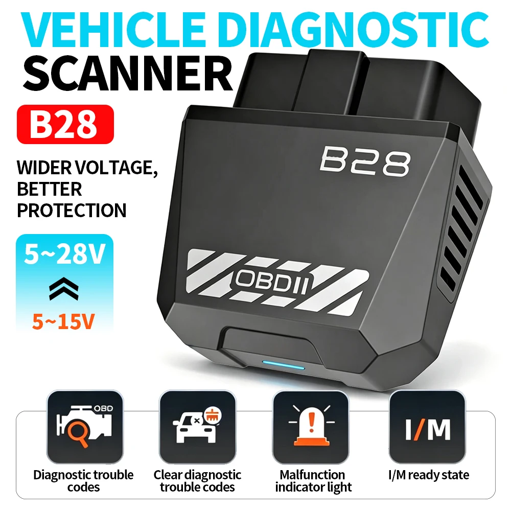 B28 OBD2 Scanner Auto Diagnostic Tool OBD2 Car Code Reader 5.1 Blue-tooth Vehicle System Check Engine Data Clear Warning Light