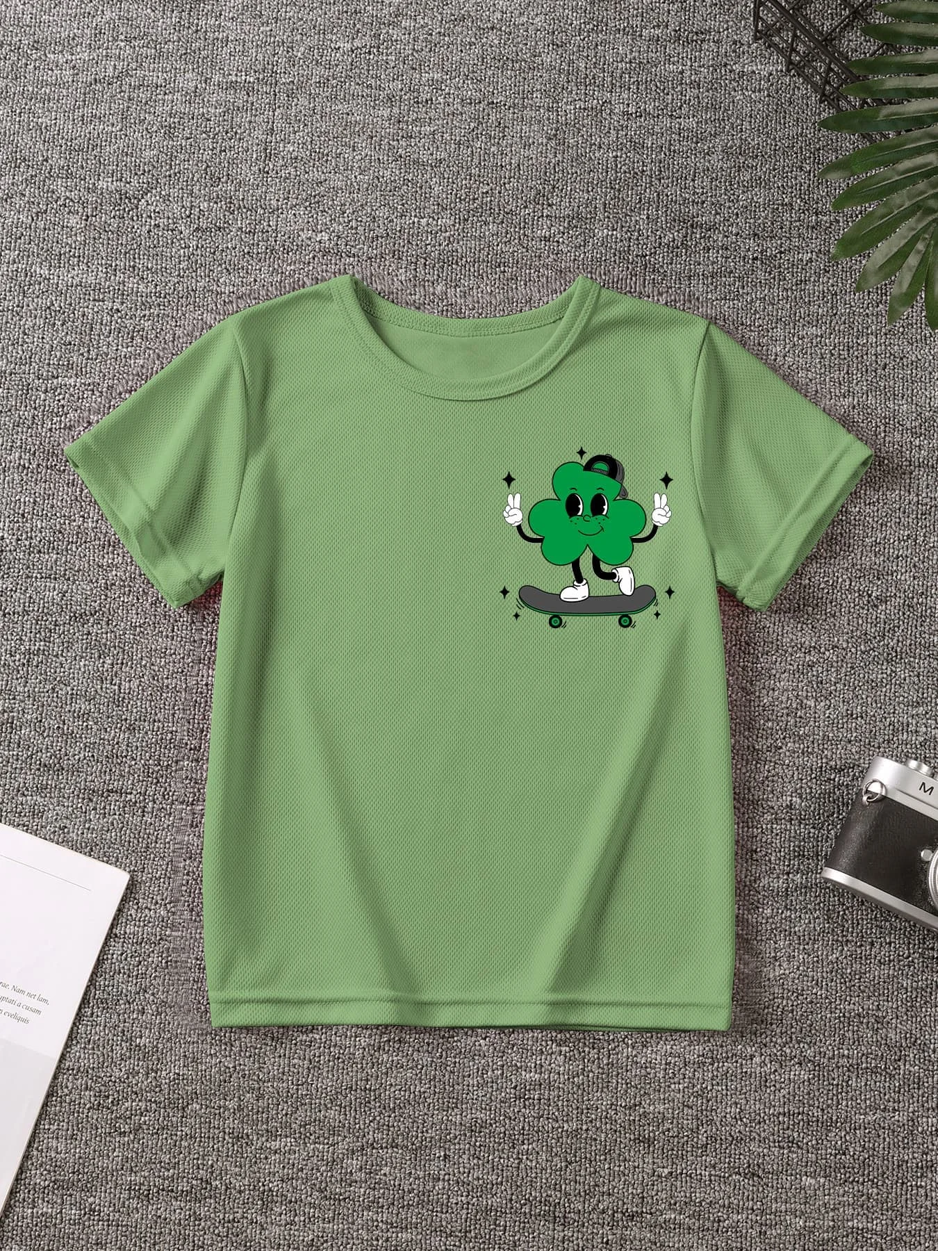 'Boys‑St‑Patricks‑Day‑COOLEST‑LUCKY‑CHARM‑Double‑Sided‑Print‑Skate‑Boy‑Shamrock‑Crew‑Neck‑Short‑Sleeve‑Kids‑T‑Shirt