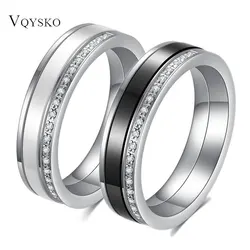 Fashion 5.5mm Black/White Ceramic Ring For Women Zircon Set Rotatable Ceramic Rings Jewelry Crystal Wedding Engagement