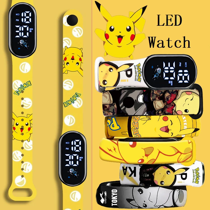 

Pokemon Strap LED Electronic Watch Fashion Colorful Bracelet Touch Waterproof Anime Character Pikachu Kid Digital Watches