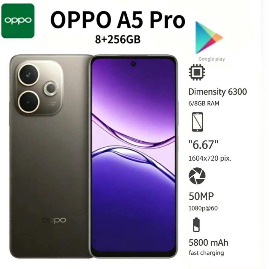 2026 (Latest Model) OPPO A5 Pro Global Edition 8+256GB Smartphone: 6.67-inch display, 5800mAh battery, 50-megapixel camera,