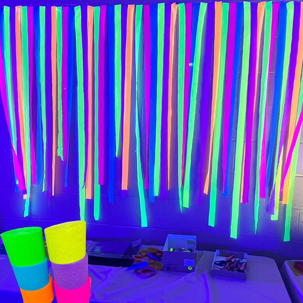 

6 Roll Glow Colored Crepe Paper Origami Crinkled Crepe Paper DIY Glow in the Dark UV Reactive Fluorescent Birthday Party Decor