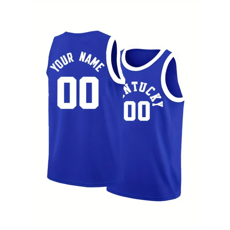 Men's Name And Number Customized Kentucky Basketball Jersey, Sleeveless Customized Embroidered Athlete Tops For Outdoor Sports