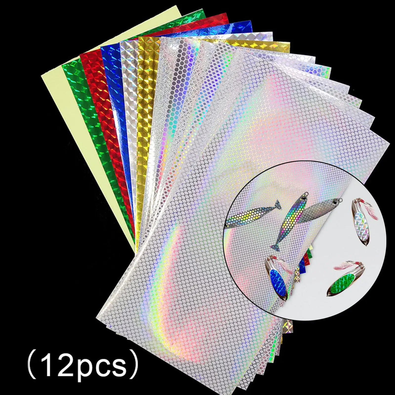 

12 Pieces Fishing Lure Stickers Portable Holographic Adhesive for Tackle