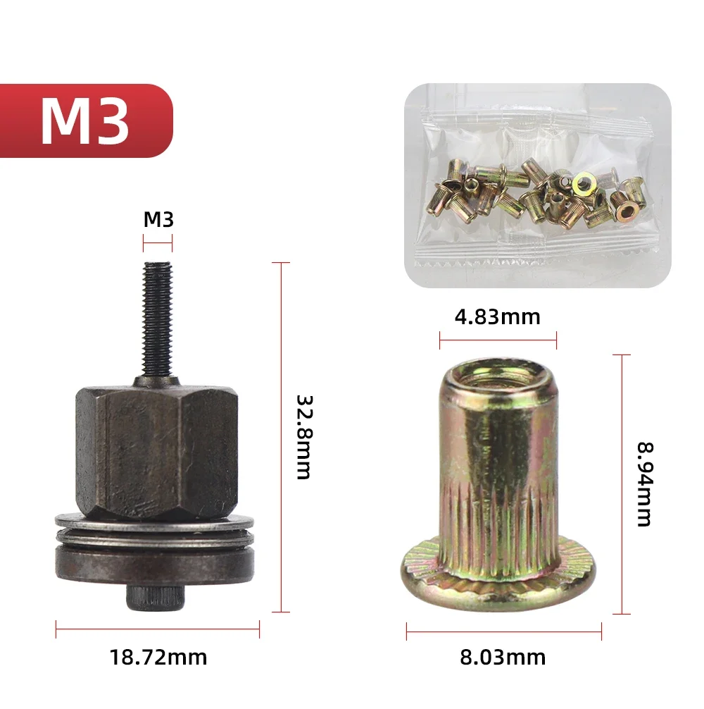 M3 M4 M5 M6 M8 M10 M12 Hand Rivet Nut Head Set Round Nut Tool Manual Riveter Rivnut Tool Accessory