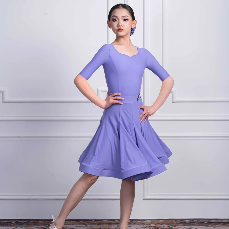 ชุดเต้นรำลาตินมาตรฐานสำหรับเด็กหลากสีชุดแข่งขันมืออาชีพชุดเดรสเด็กผู้หญิงกระโปรงละตินชุดเต้นรำ