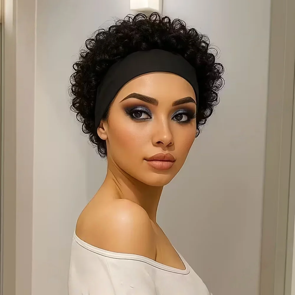 شعر مستعار قصير بقص عابث من الشعر البشري، موجات مجعدة للنساء، شعر مستعار ذو مظهر طبيعي، شعر مستعار مصنوع آليًا بالكامل