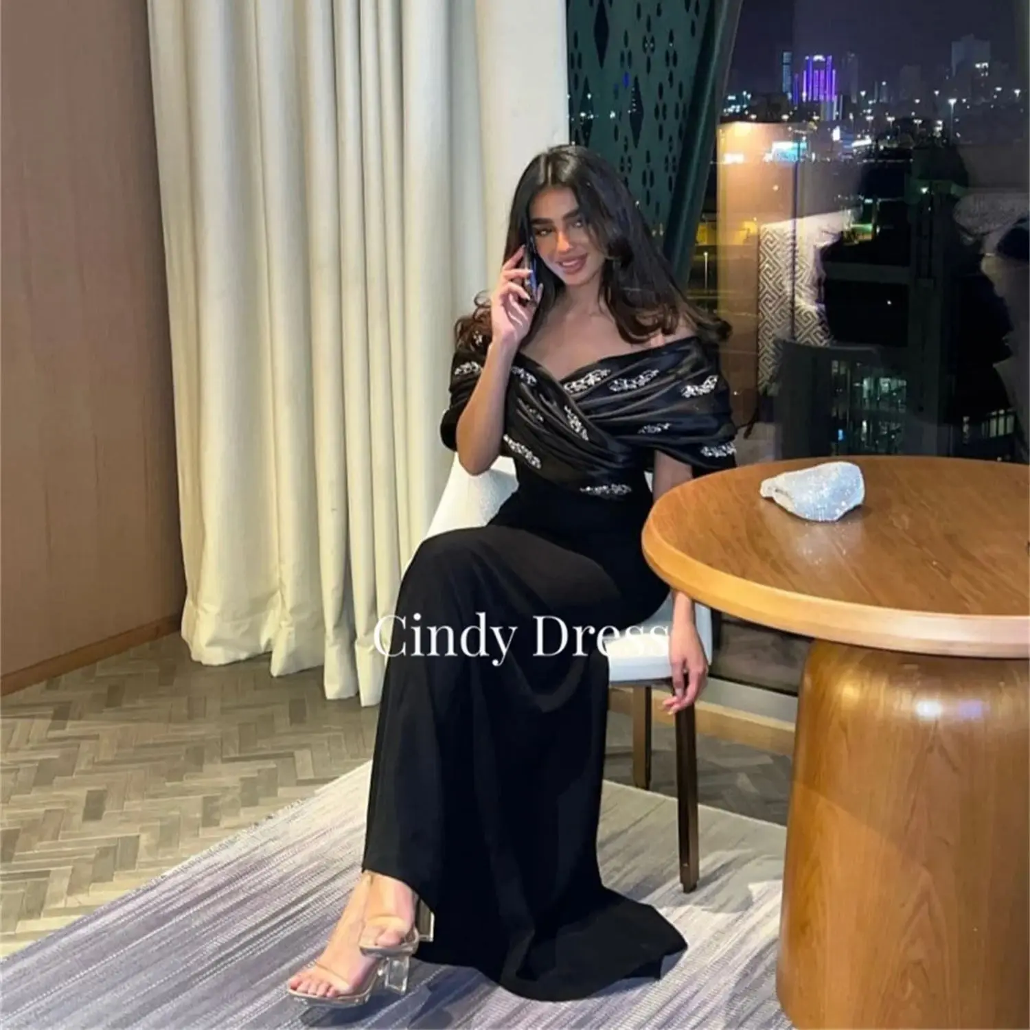 

Cindy Suitable Dresses on Request Black Wedding Dress Luxurious Evening Women Crepe Gown Satin Prom Elegant Party Luxury 2024