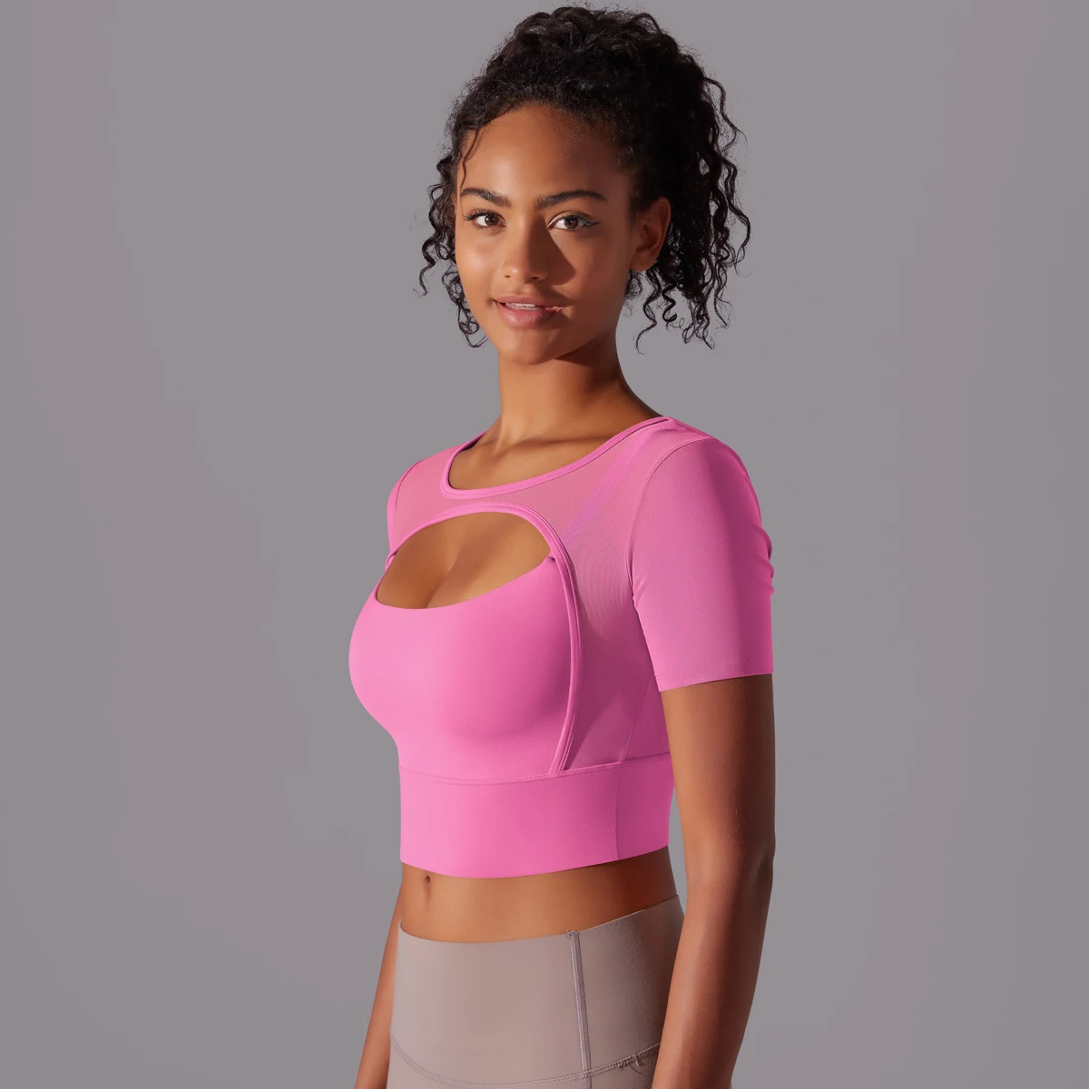 Frauen Mesh Yoga Shirt Sexy Kurzarm T-Shirt Sport Top Bluse Cover Up Quick Dry Gym Kleidung Laufen Fitness Tank Sportwear – Detail 9