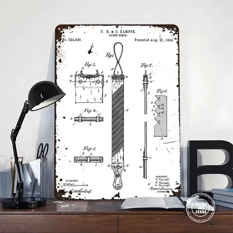 الحلاقة ستروب براءات الاختراع التوضيح تين تسجيل الجدار ملصق فني صور جدار ديكور خمر علامات معدنية الرجعية لعناصر الديكور المنزل