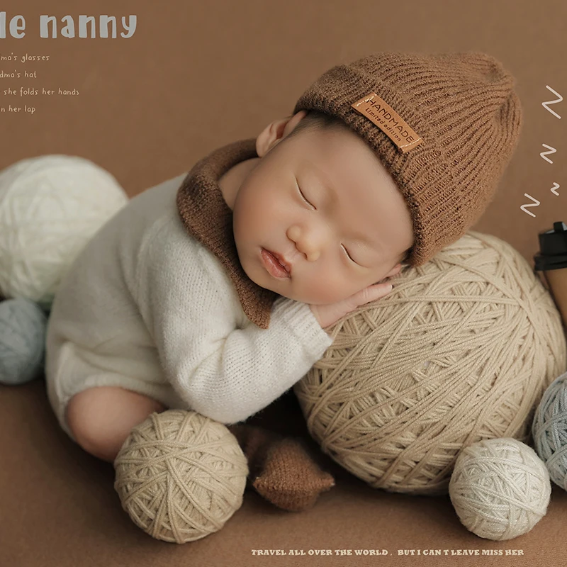 Newborn Photography Doll Clothing,Coffee Cup,Baby Girl Costume,Yarn Balls,for Kid Studio Photo Background Shoot Props Accessorie